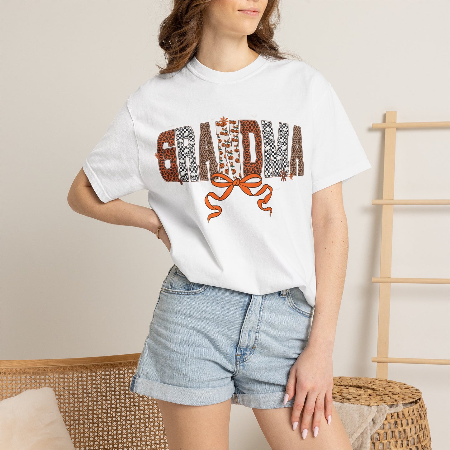 Grandma Leopard Print patch work T-Shirt with Bow