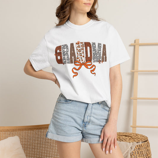 Grandma Leopard Print patch work T-Shirt with Bow