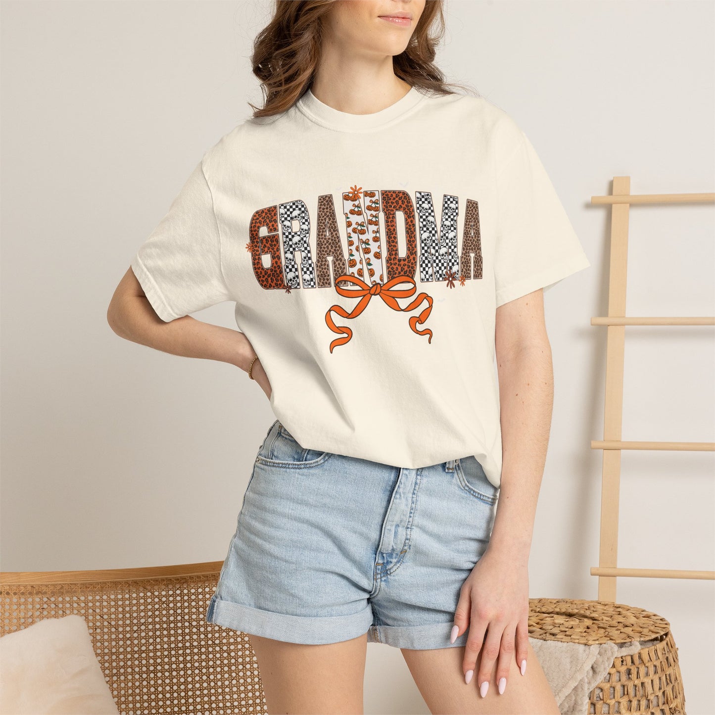 Grandma Leopard Print patch work T-Shirt with Bow