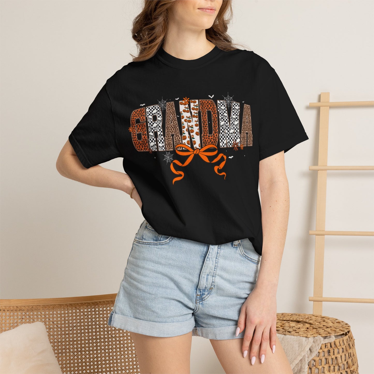 Grandma Leopard Print patch work T-Shirt with Bow