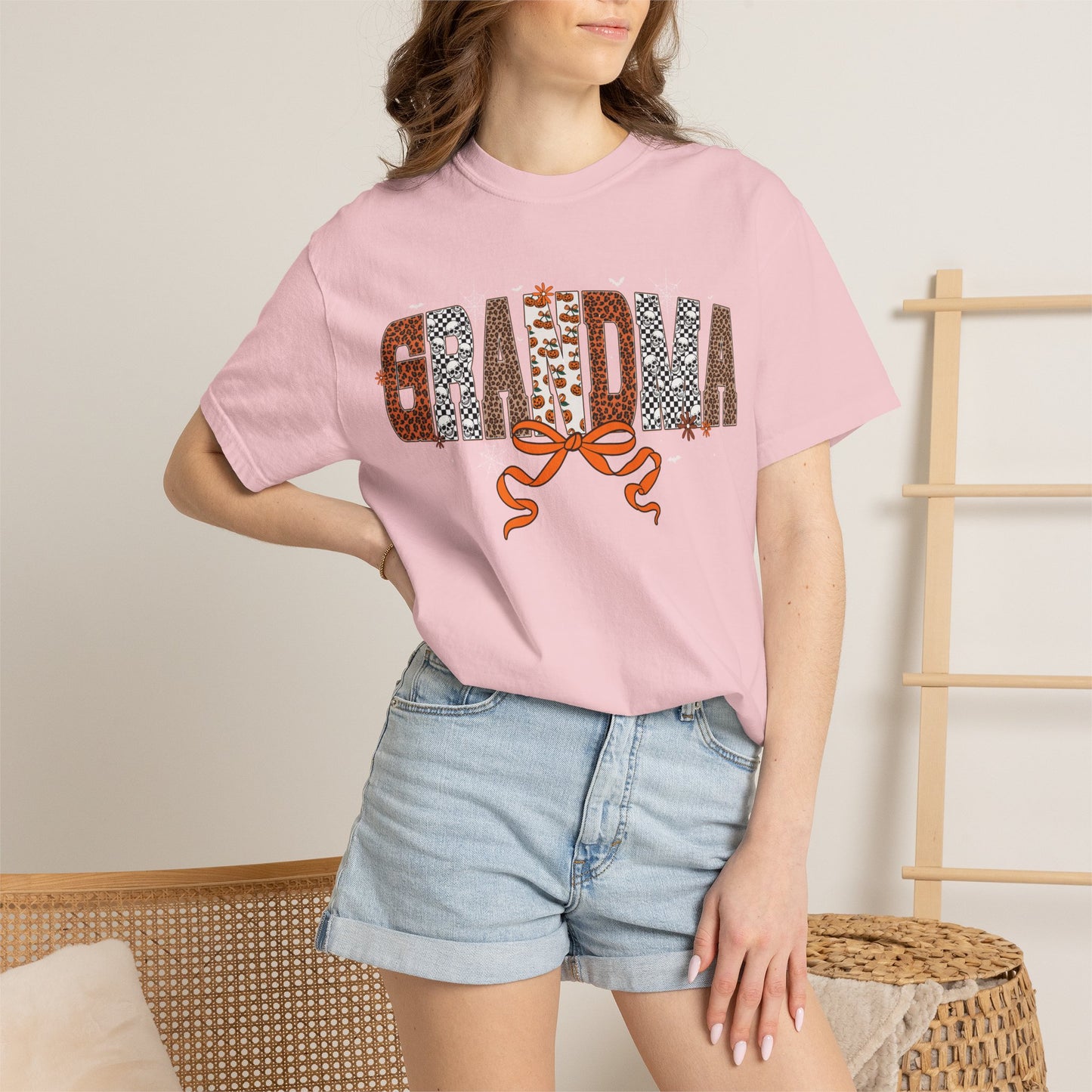 Grandma Leopard Print patch work T-Shirt with Bow