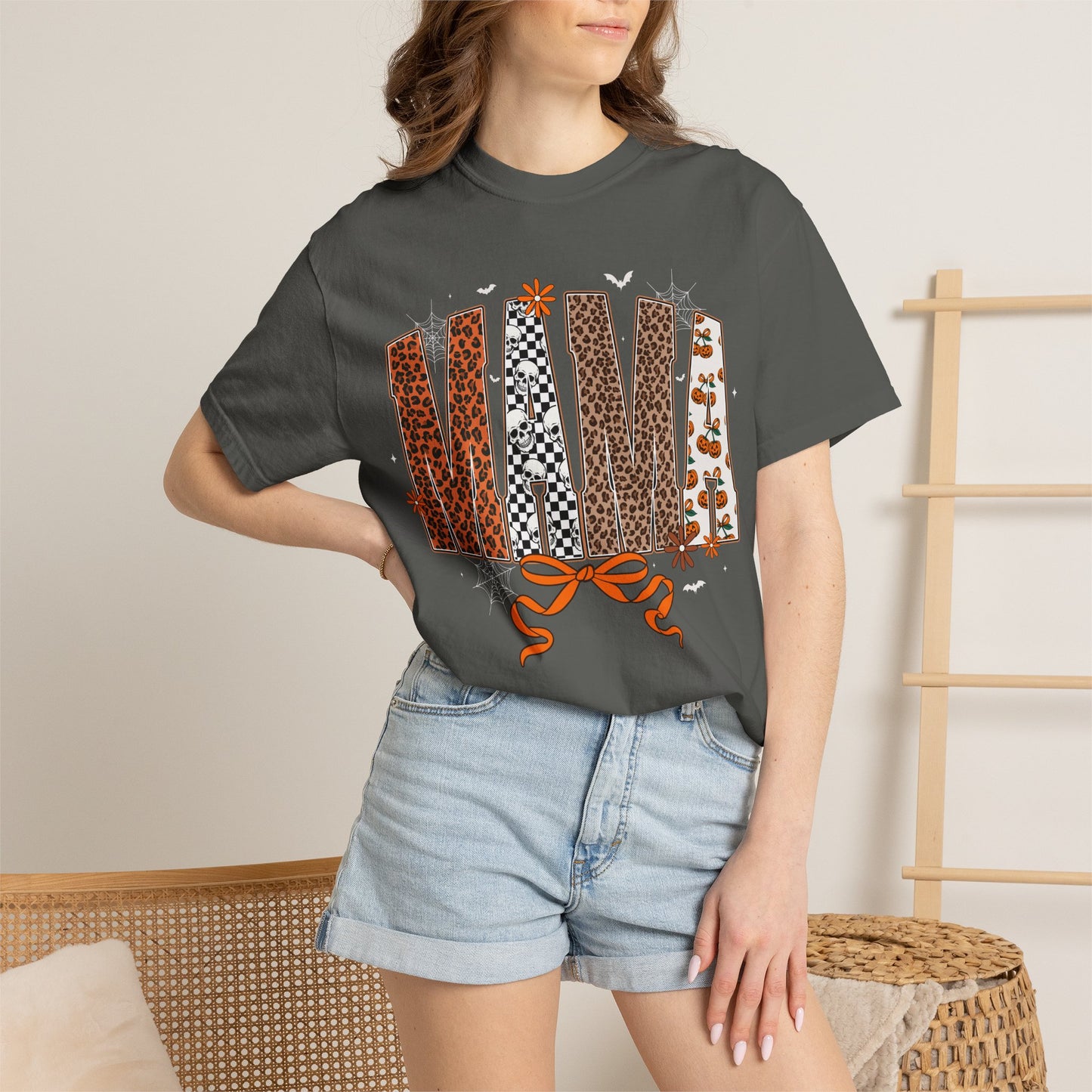 Mama Leopard patch work T-shirt with Bow