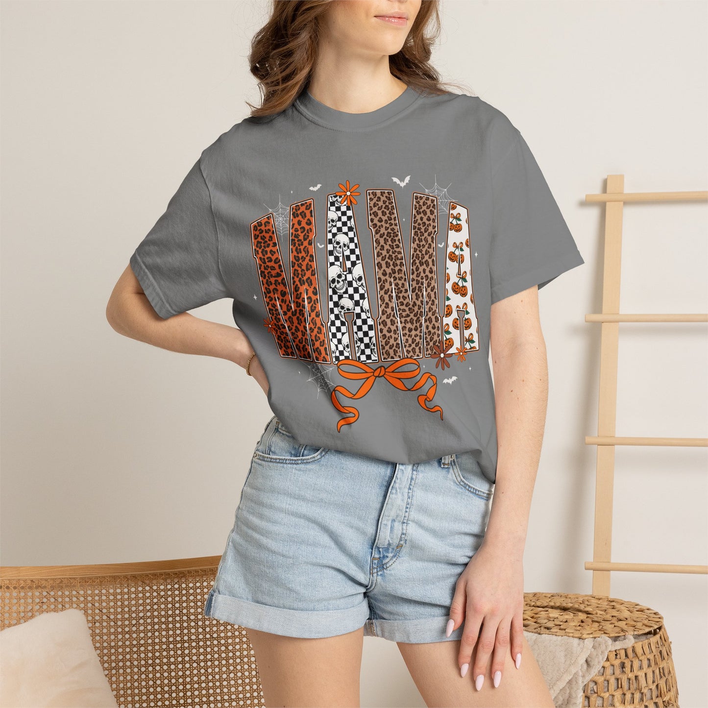 Mama Leopard patch work T-shirt with Bow