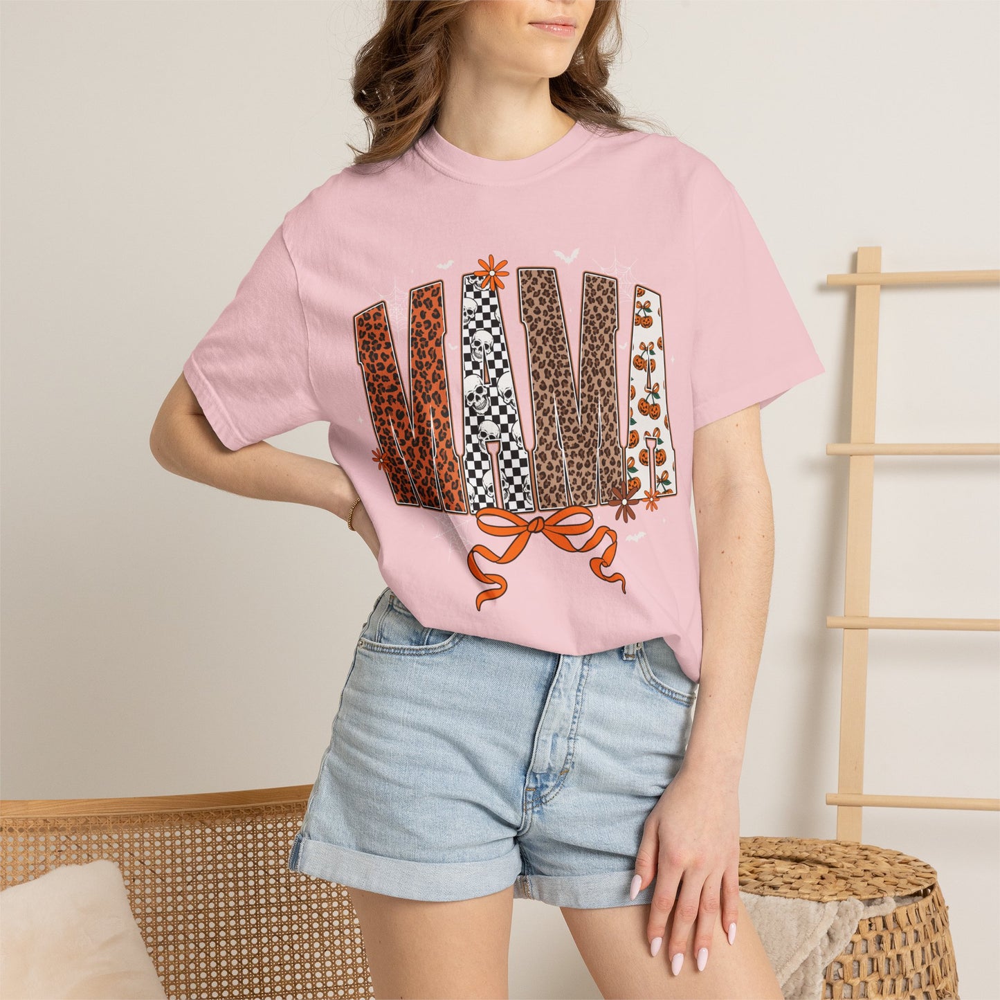 Mama Leopard patch work T-shirt with Bow