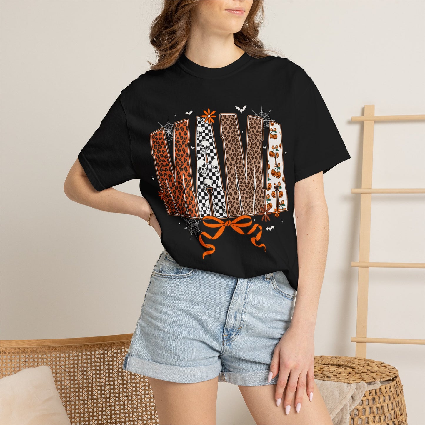 Mama Leopard patch work T-shirt with Bow